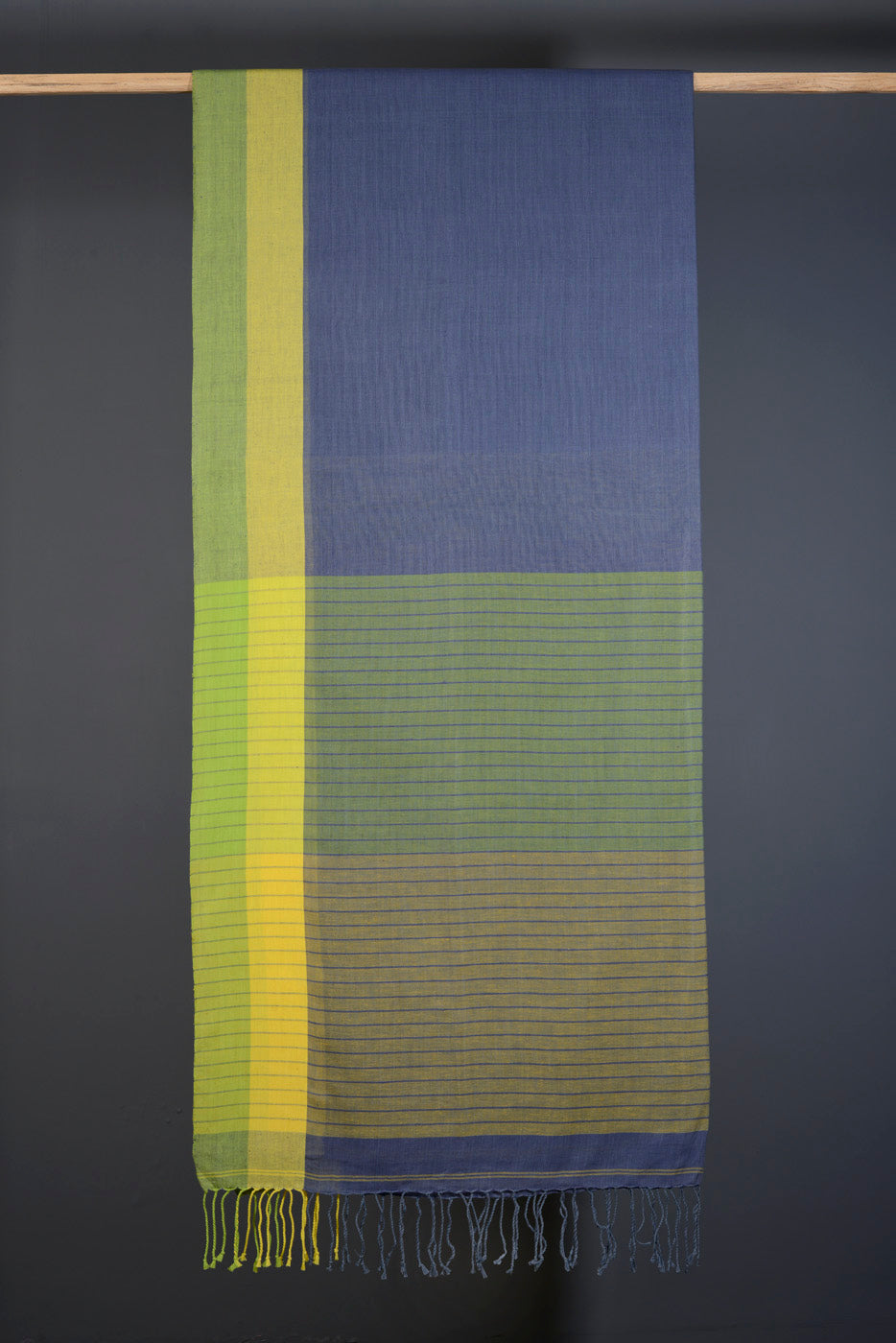 Multicolour - (Yellow, Green and Bluish Grey) Cotton Saree