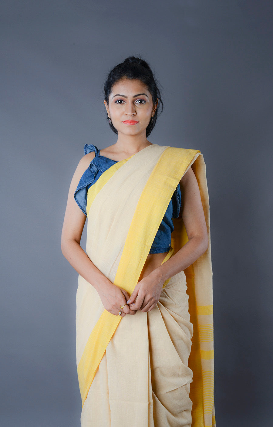 Yellow Khesh Cotton Skirt Saree main image 0