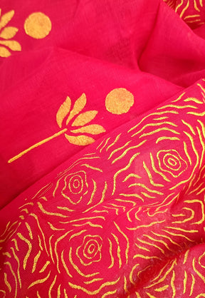 FLORAL LOVE - RED & YELLOW - HAND BLOCK PRINTED COTTON SAREE