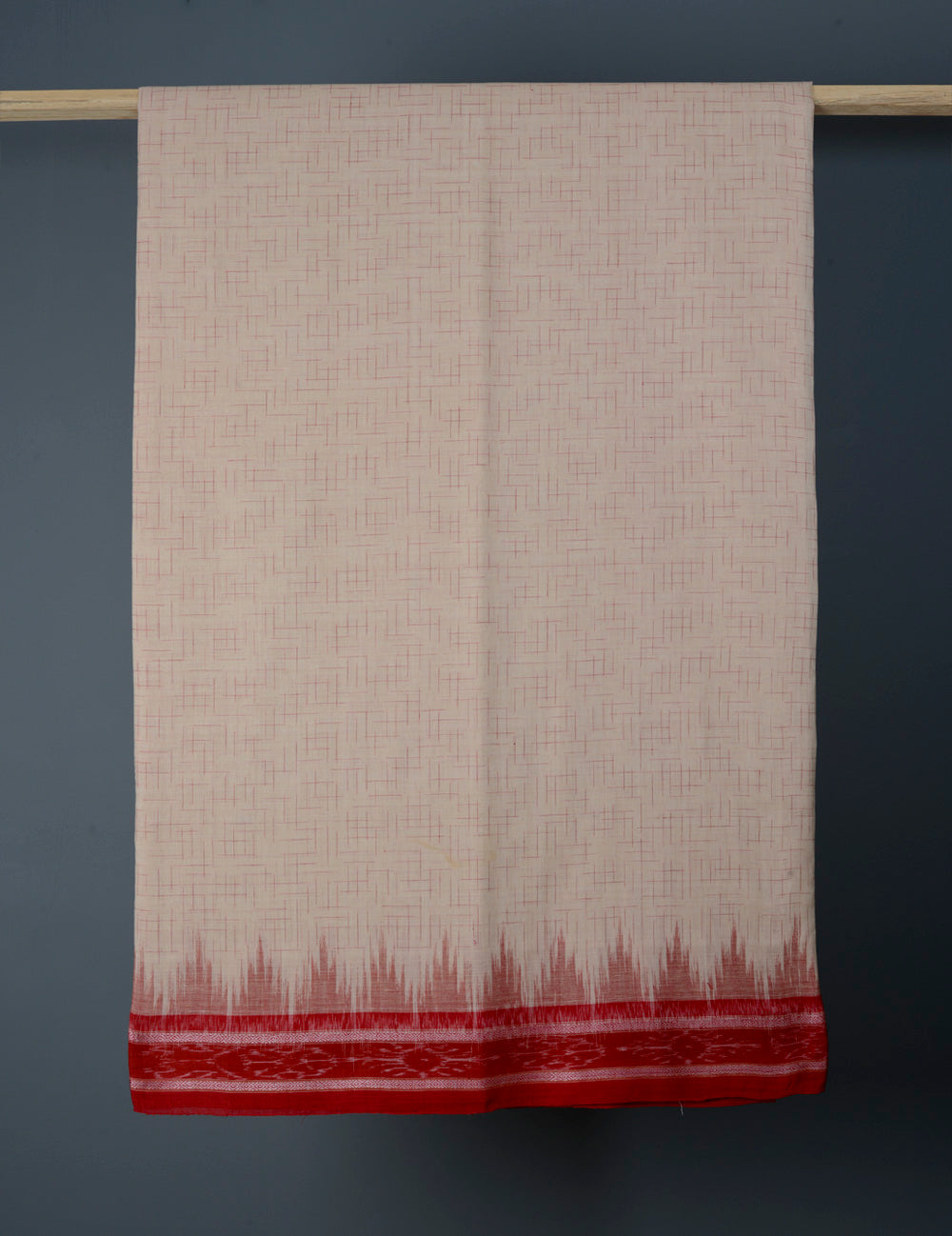 Beige and Red Ikat Cotton Saree