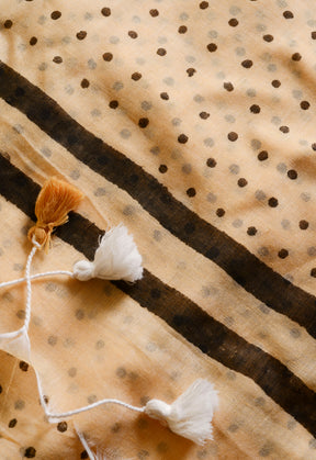 Light Beige (All Over Black Dots) - Hand Block Printed Cotton Saree