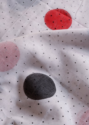 Red Black Polka Dots (with all over dots) - Hand Block Printed Cotton Saree