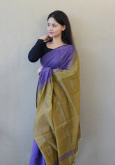 Blue and Mustard Yellow - Handwoven Cotton Saree