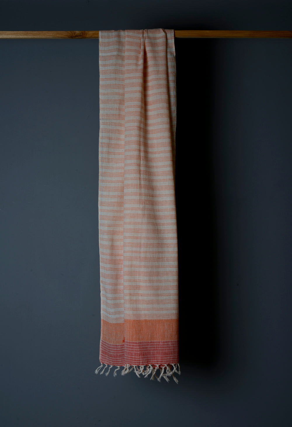 Ivory and Orange Lines Cotton Stole