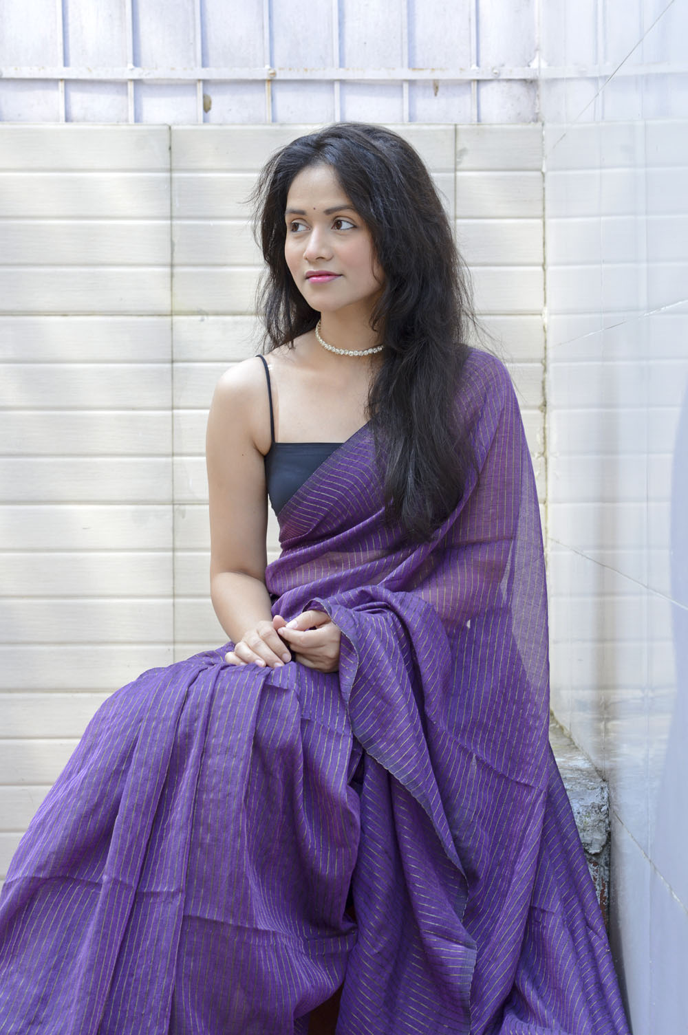 Deep Purple Zari Lines Saree