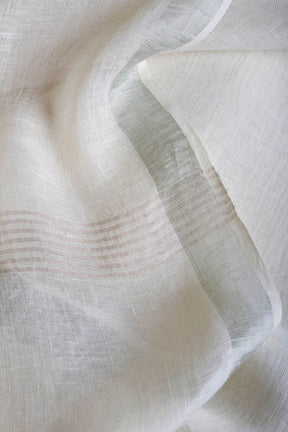 White Linen with Silver Zari Border
