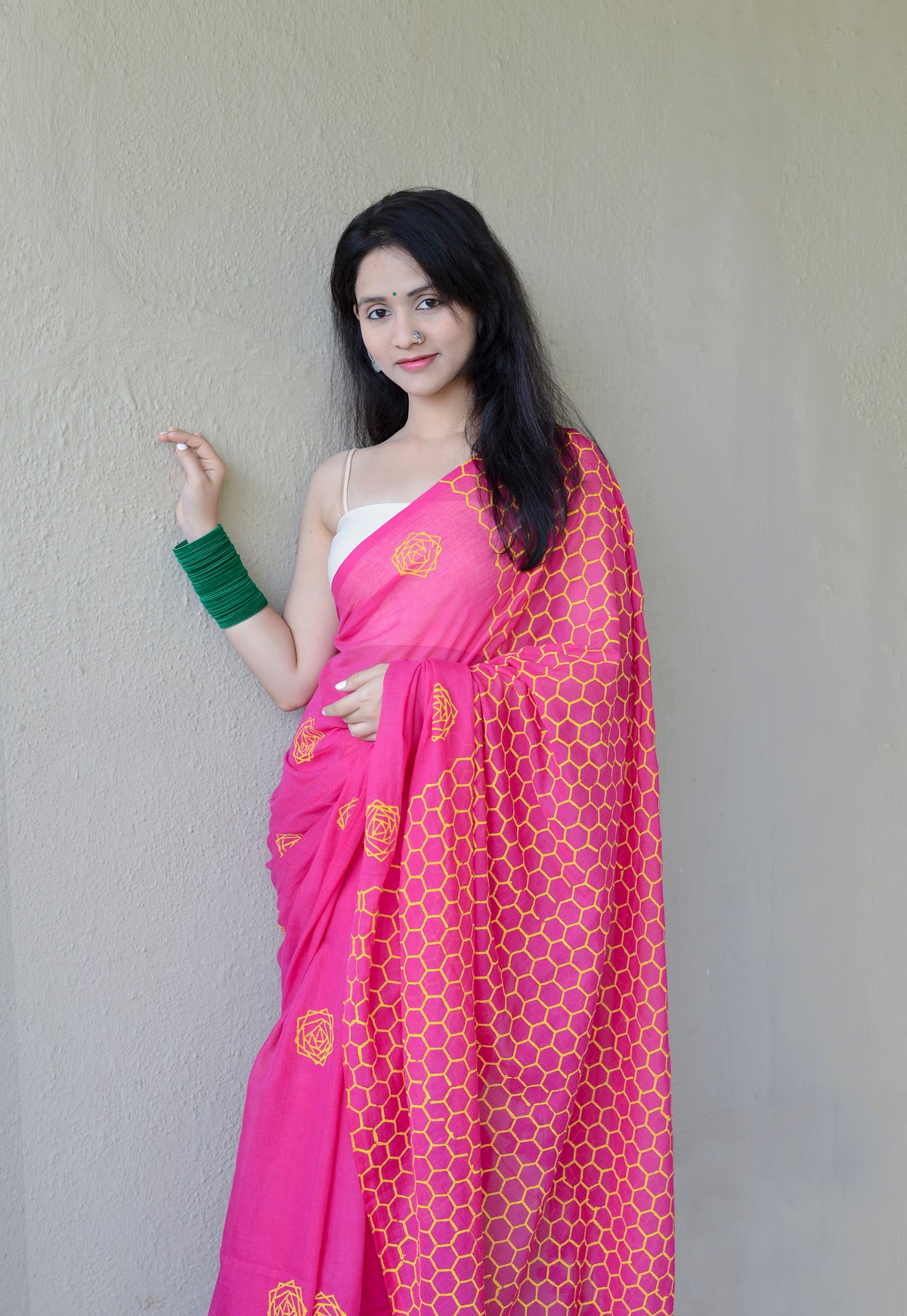 Rani Pink - Hand Block Printed Cotton Saree