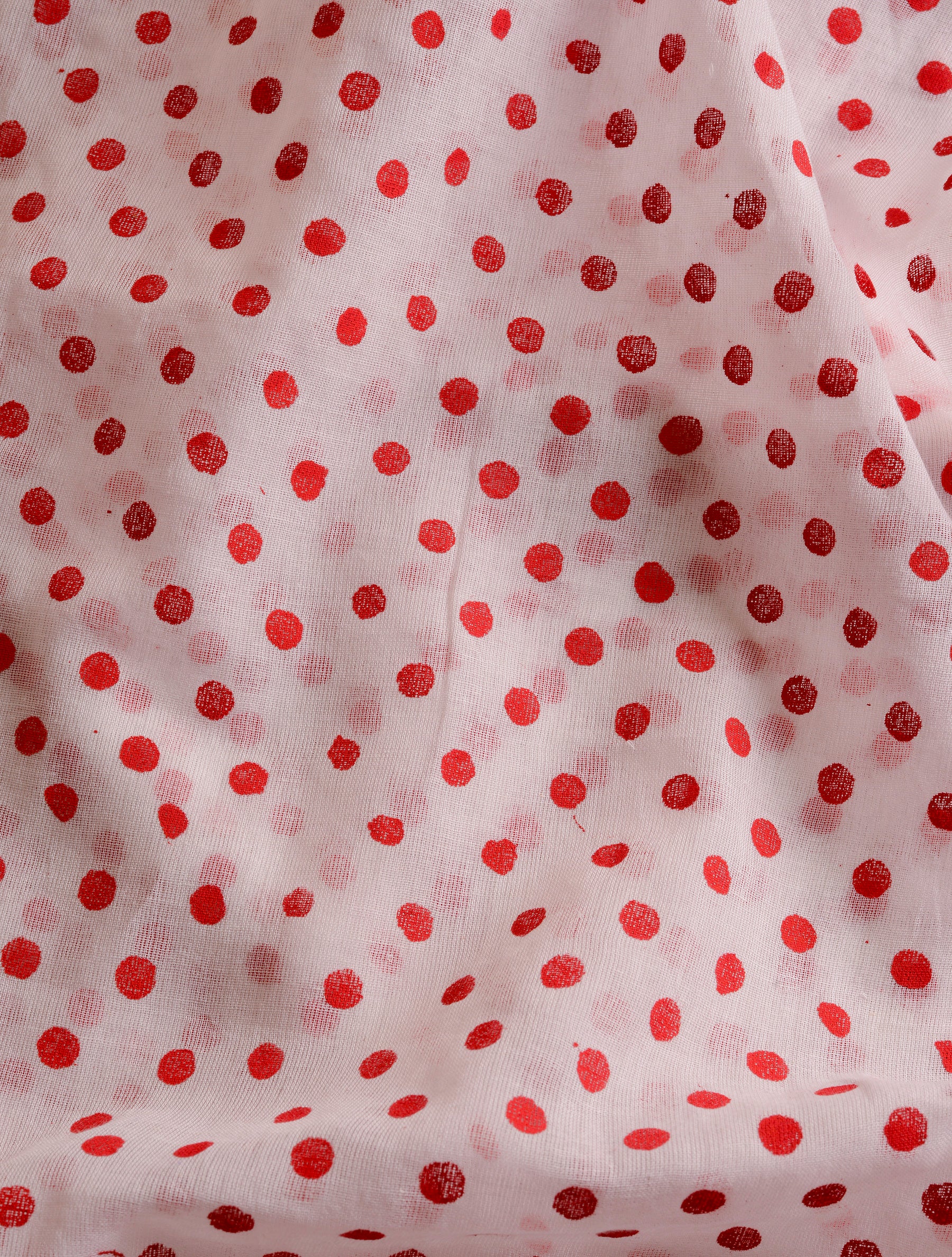Red & White (All Over Dots)Hand Block Printed Cotton Saree