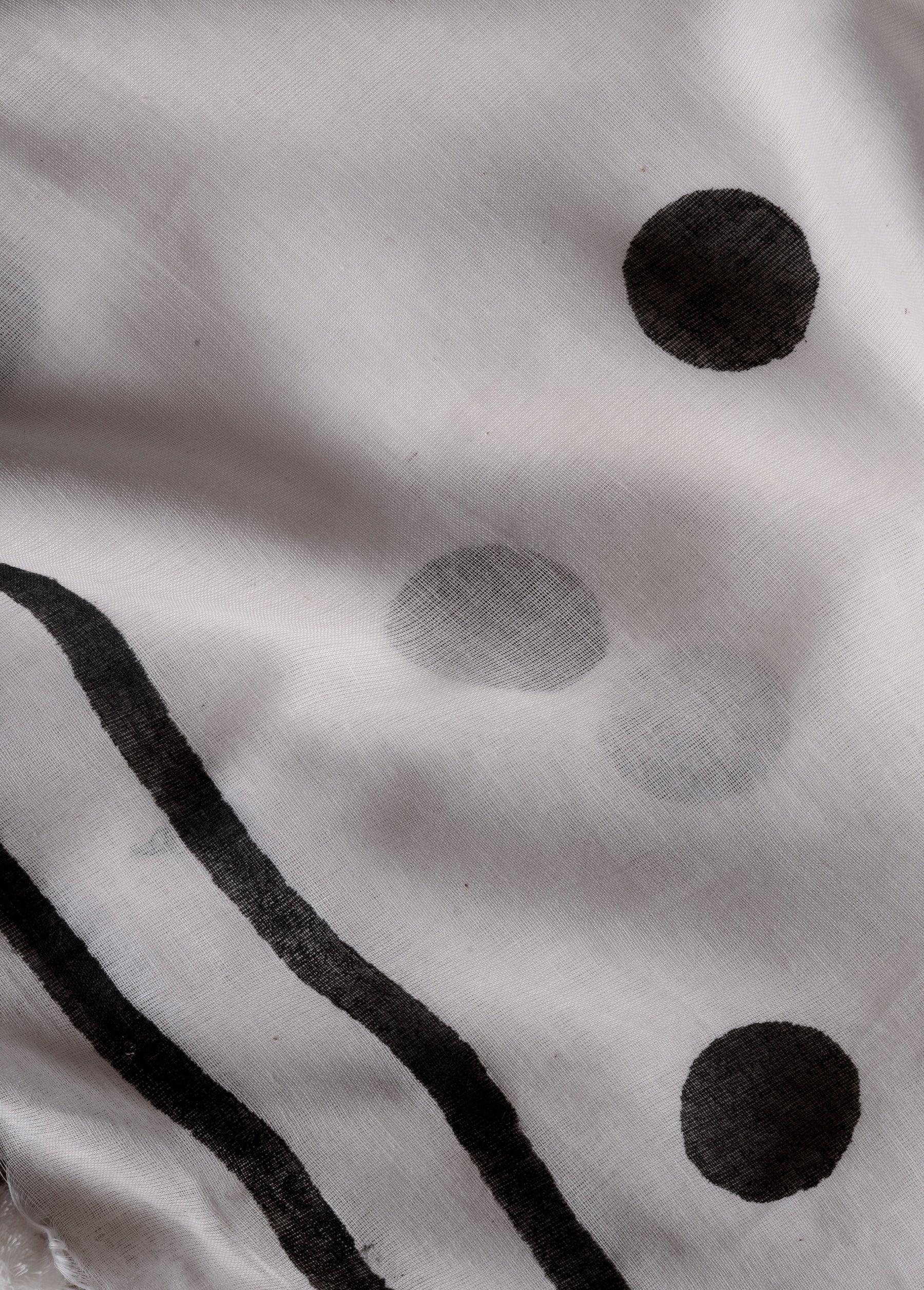 Black & White Polka Dots - Hand Block Printed Cotton Saree