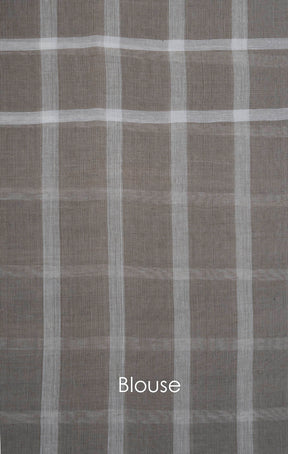 Deep Beige All Over Checks - Handwoven Cotton Saree