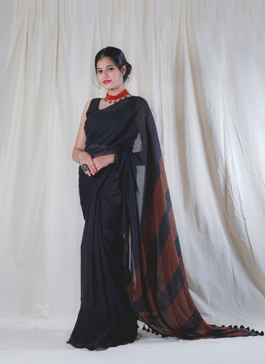Black and Brown - Handwoven Cotton Saree