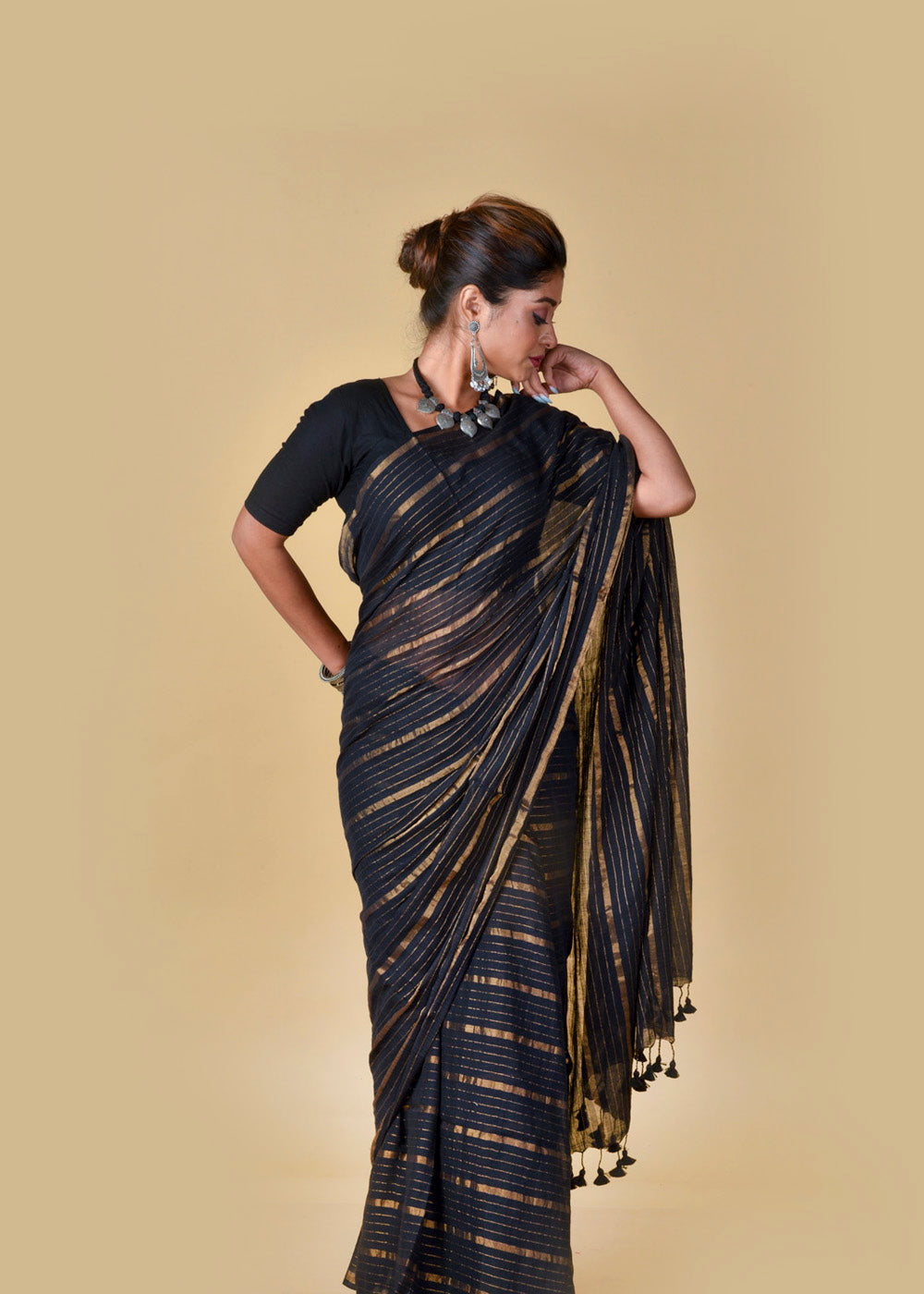 Black Gold Zari Stripes