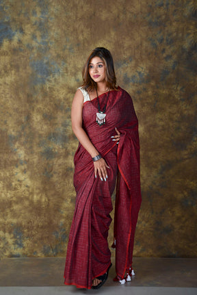 MAROON - all over abstract lines Saree
