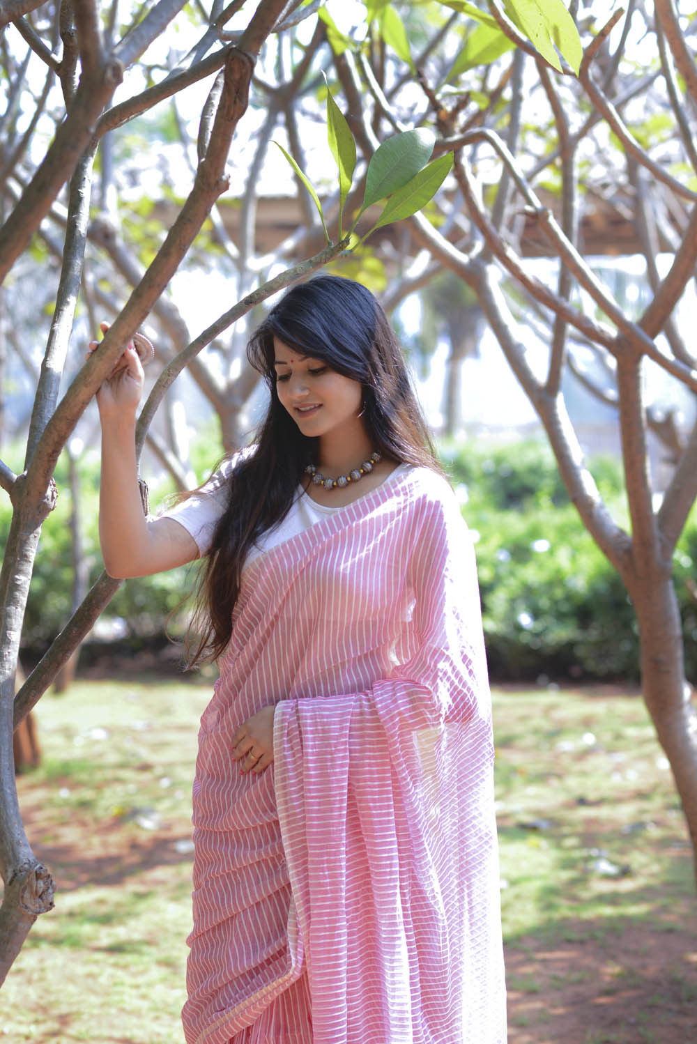 Pink Cotton Lines Saree